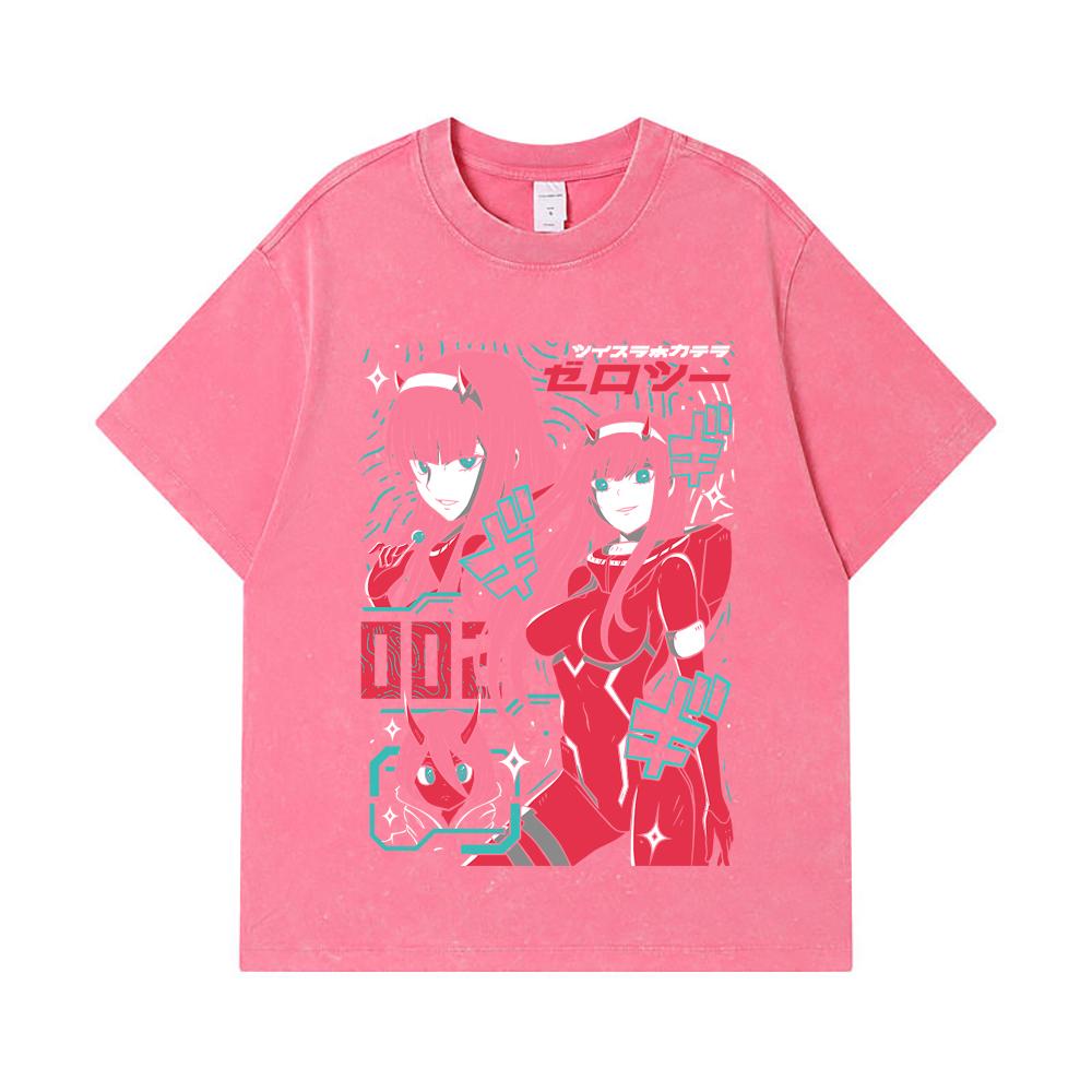 275 GSM Gewaschene T-Shirts 100% Baumwolle Darling in the Franxx V1 Aufdruck Unisex Schweres Baumwoll-T-Shirt