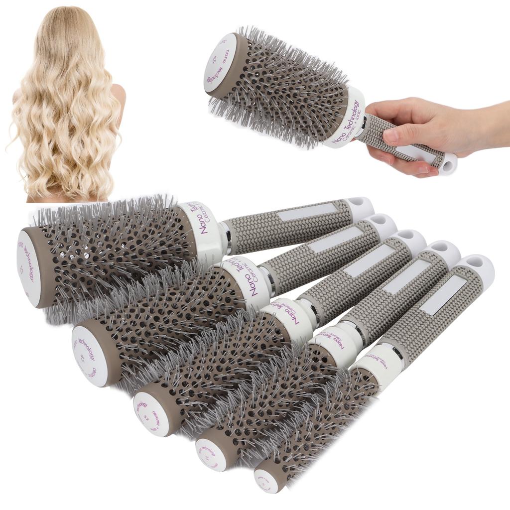 5pcs Round Brush Set Heat Conduction Hairbrush Comb Hairdressing Tool Set for Blow Drying Curling