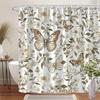 1 Vintage Botanical Butterfly Shower Curtain - Elegant Brown, Cream and White Floral Pattern, Polyester Fabric with Hooks