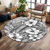 Tropical Hibiscus and Foliage Pattern Print Round Rug, Living Room, Bedroom, Playroom Carpet, Non Slip Floor Mat, Gift