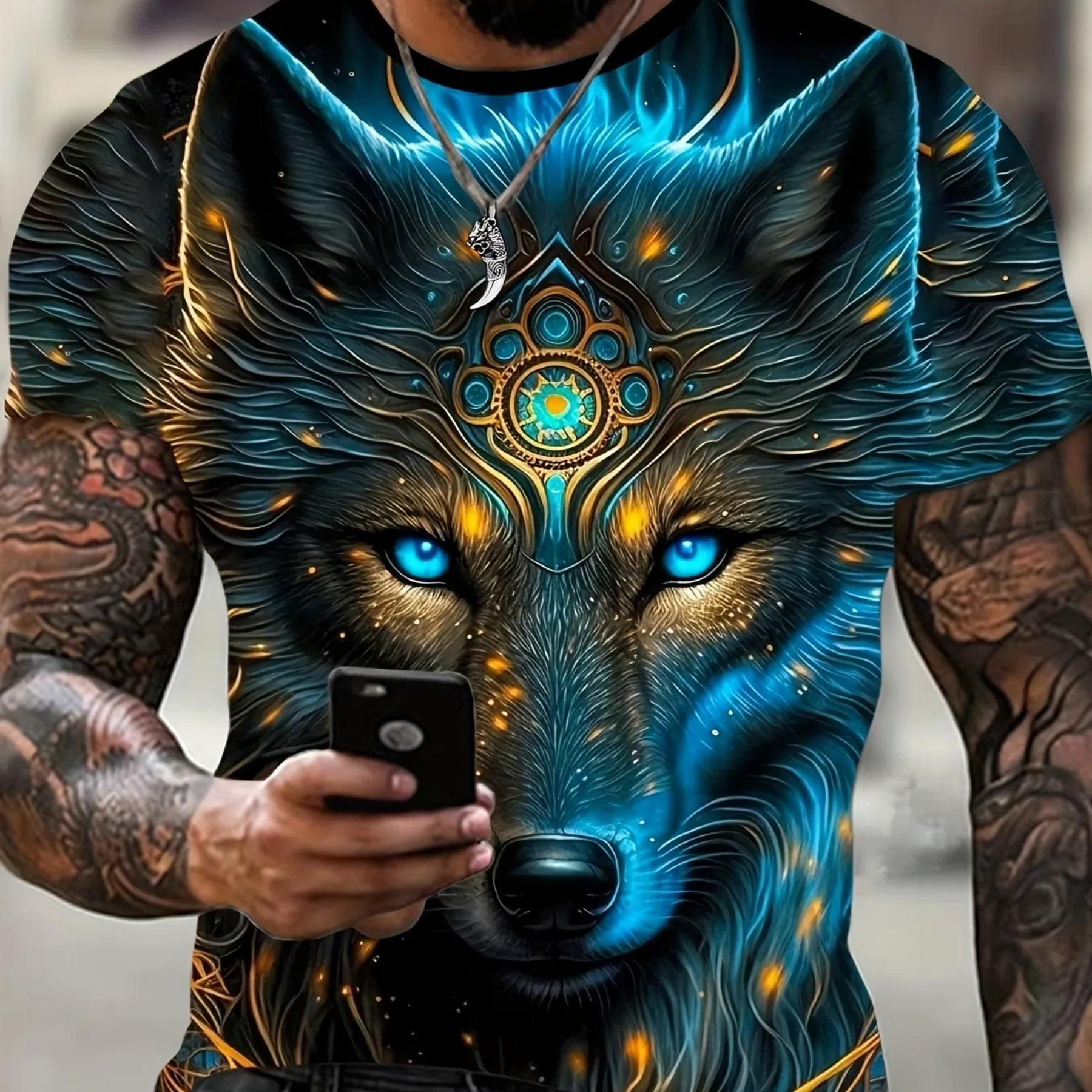 

Мужская футболка с 3D-принтом животных, модные футболки с рисунком волка, короткие рукава, повседневные футболки с круглым вырезом, уличная одежда