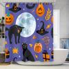 Halloween-themed Shower Curtains with a Black Cat Pattern for Bathroom Decor Purple Print Design