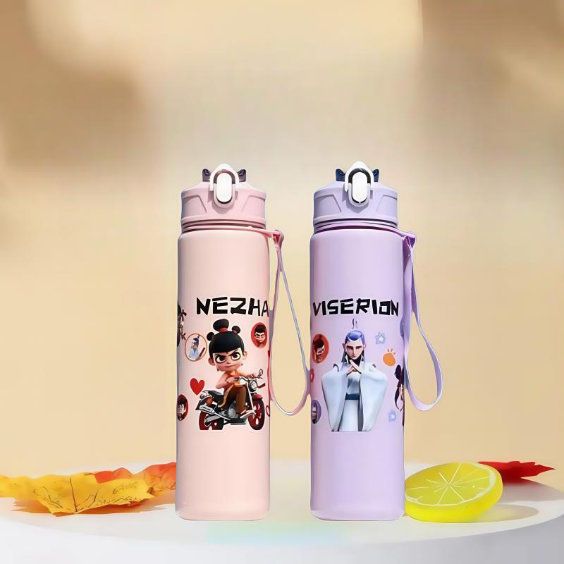750ml Cute cartoon character water cup Plastic Straw Water Cup Sports Water Bottle High Value Outdoor Large Capacity Camping