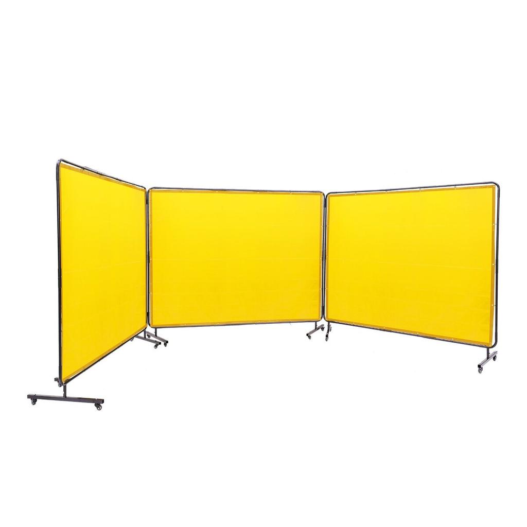 Welding Screen with Frame, 6' x 8' 3 Panel Welding Curtain Screens, Flame-Resistant Vinyl Welding Protection Screen on 12 Swivel Wheels (6 Lockable),