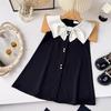 New Korean Style Girls' Black Sleeveless Shawl Collar Dress