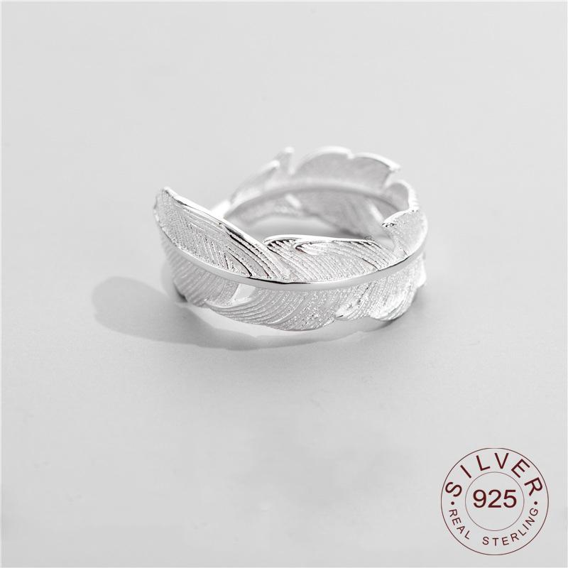 Hot Sale Atmosphere Personality BFCLUB  Silver Color Jewelry High-quality Feather Female Leaf Simple Opening Rings