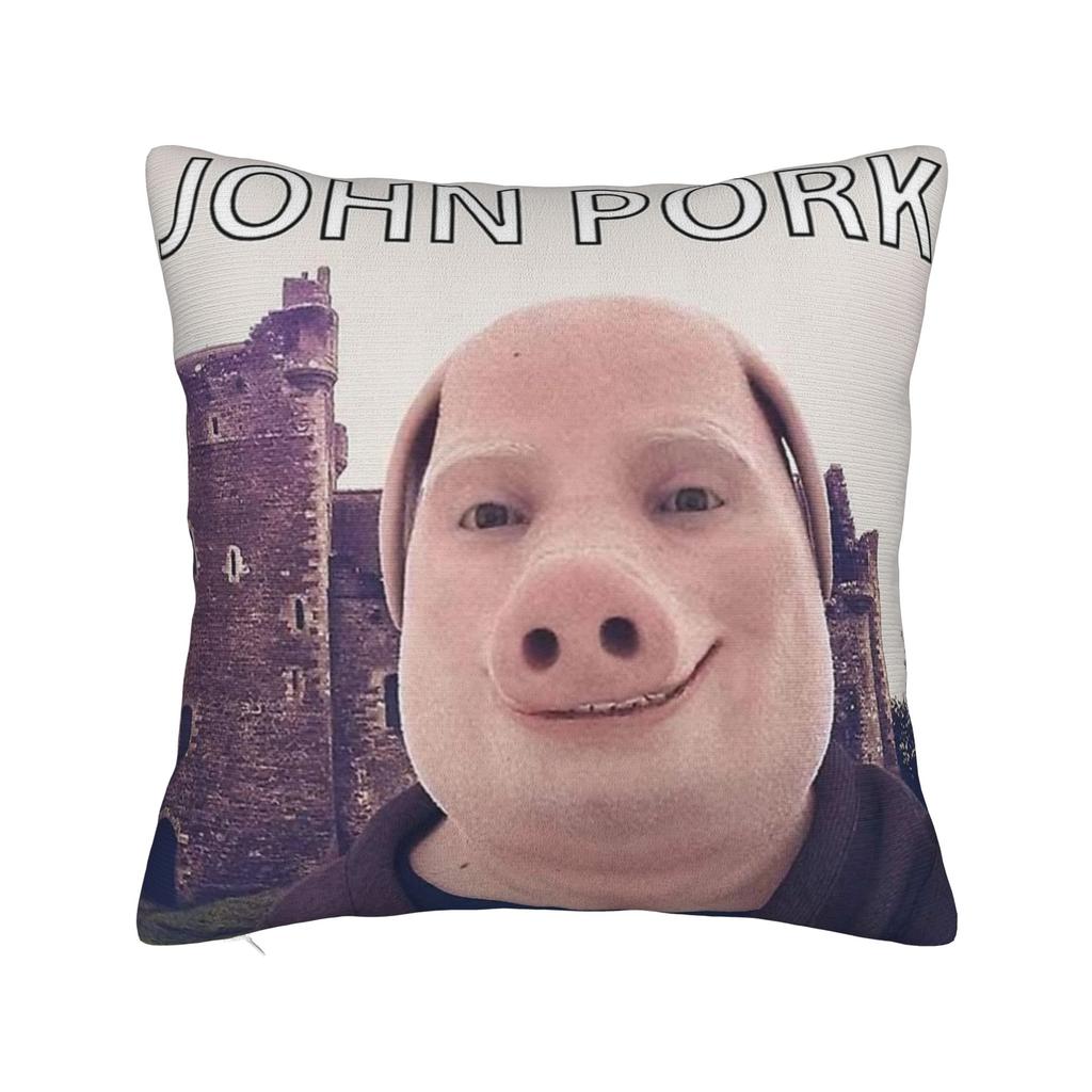 John Pork Calling Square Pillow Covers Polyester Living Room Cushion Case Funny Decor Throw Pillow Case 45*45