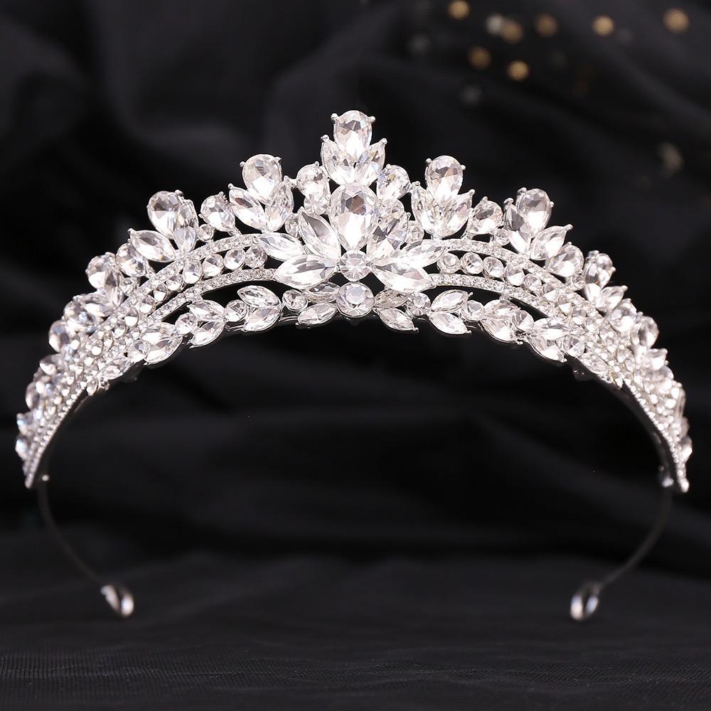 Korean Opal Crystal Bridal Crown TealGreen Princess Tiara Set Luxury Wedding Party Hair Zircon for Queen Style Brides Crown