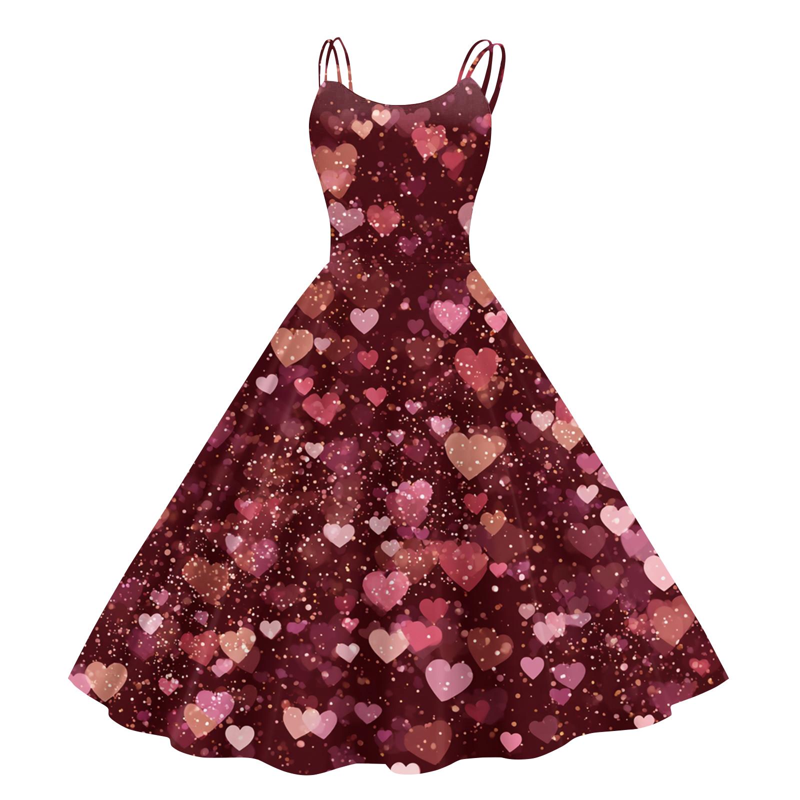 

Women s Casual Fashion Valentine s Day Printed Off-Shoulder Sleeveless Dress XL червоний