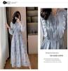 Spring French Luxury Long Chiffon Dress with Korean Ruffles and Elastic Waist for Women