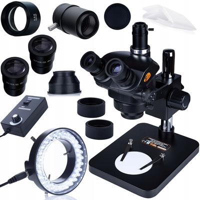 Mikroskop Trinokularowy 7-45x Z Barlow 0,5x I LED 56 – Zoom Optyczny | Głowica C-Mount | Regulowane Światło