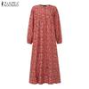 ZANZEA Rochie lungă casual de damă cu gât rotund, mâneci lungi, croială largă și imprimeu floral