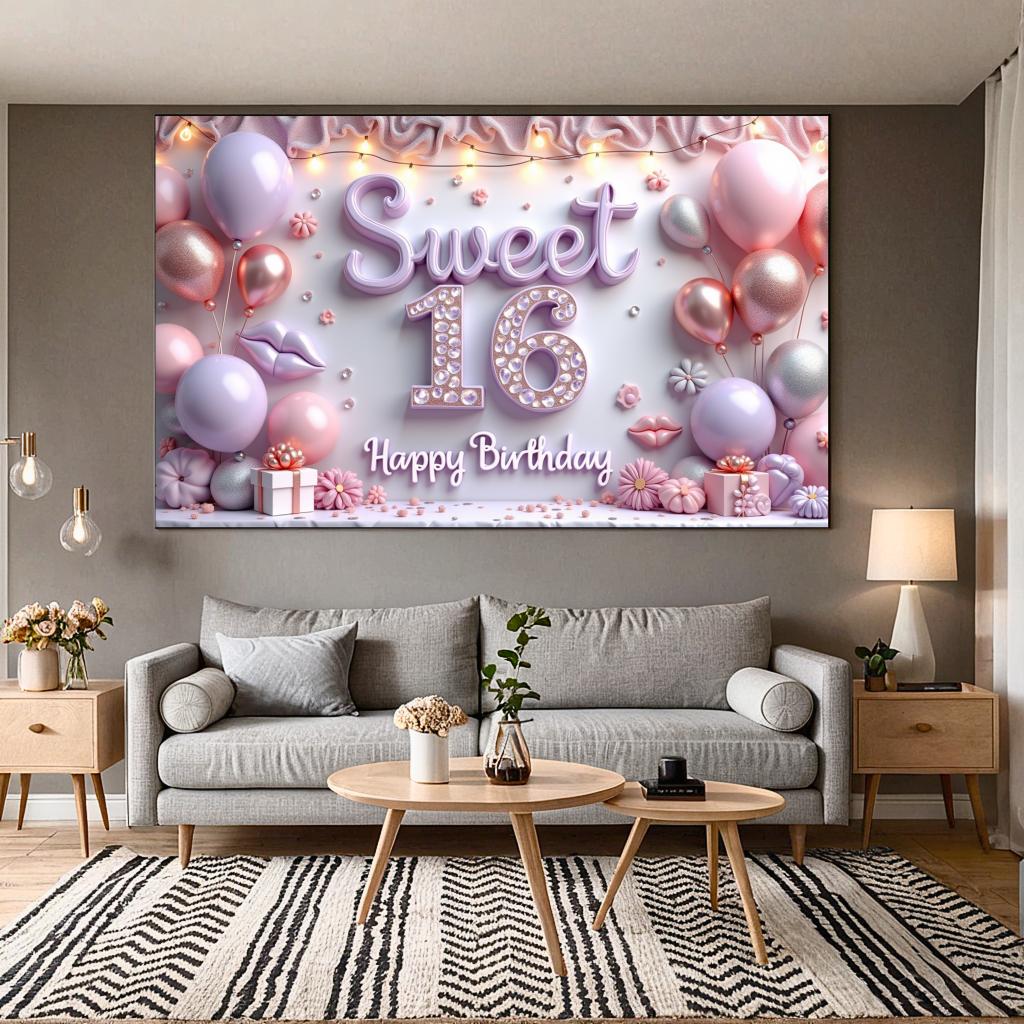 Shimmering Texture Birthday Party Banner Birthday Decoration Sweet 16 Banner for Special Occasion Festive Decoration