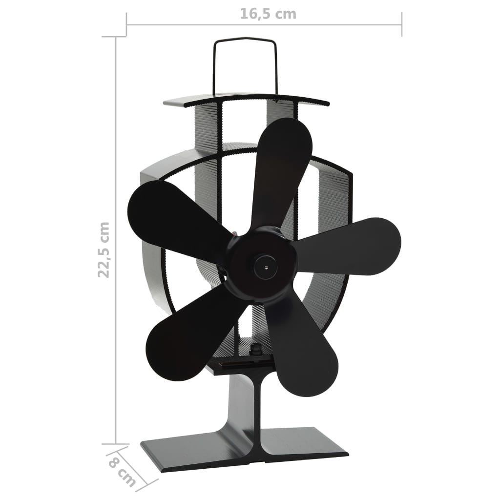 Heat Operated Stove Fan with 5 Blades Black