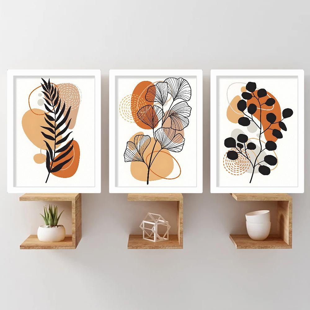 3pcs/set Abstract Plant Art Oil Painting Canvas with Wood Frame Draw Wall Decor Home Decorations