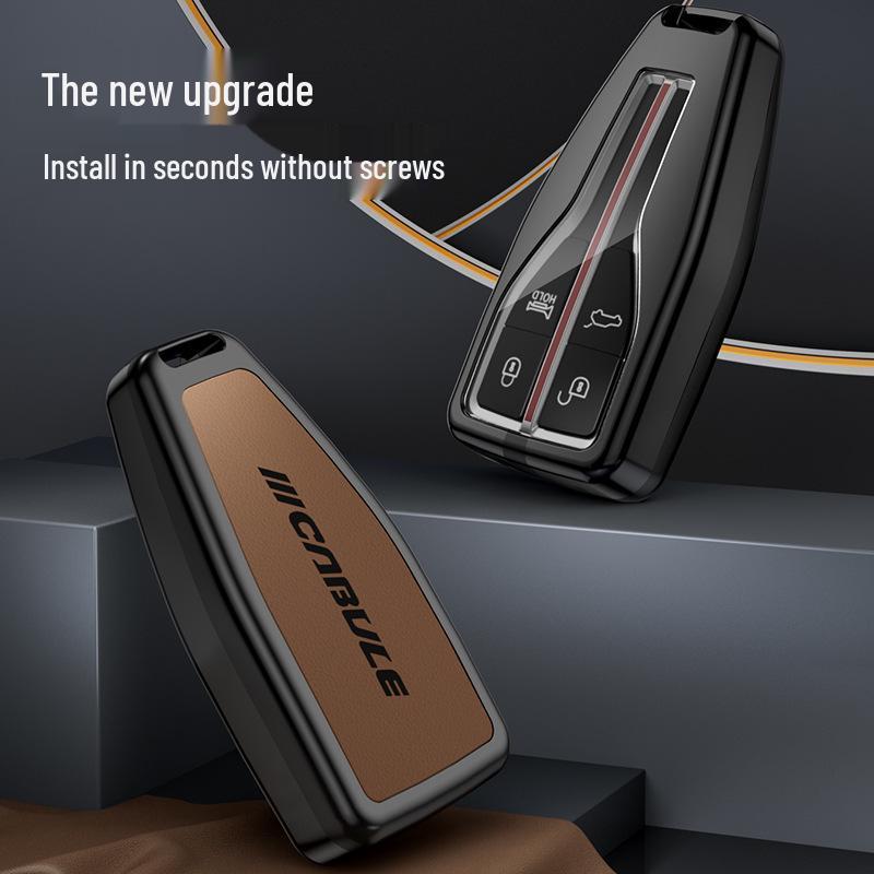 Compatible Hongqi H5 Key Case: Alloy Leather Patchwork Cover with Buckle