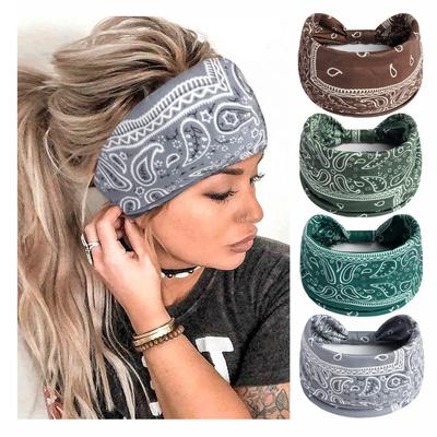 Cashew Print Headbands for Women Wide Boho Turban Headwrap Cotton Knot Elastic Hairbands Bandeau Sport Workout Hair Accessories