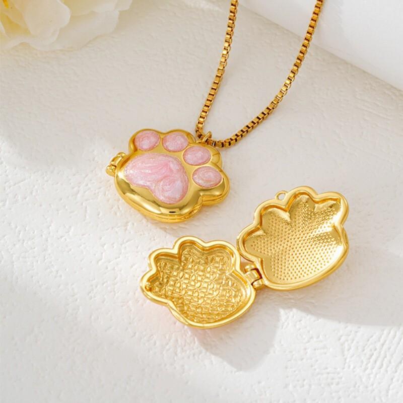 Custom Photo Pendant Necklace With Cat Paw Shape Resin Charm Stainless Steel Chain Women Men