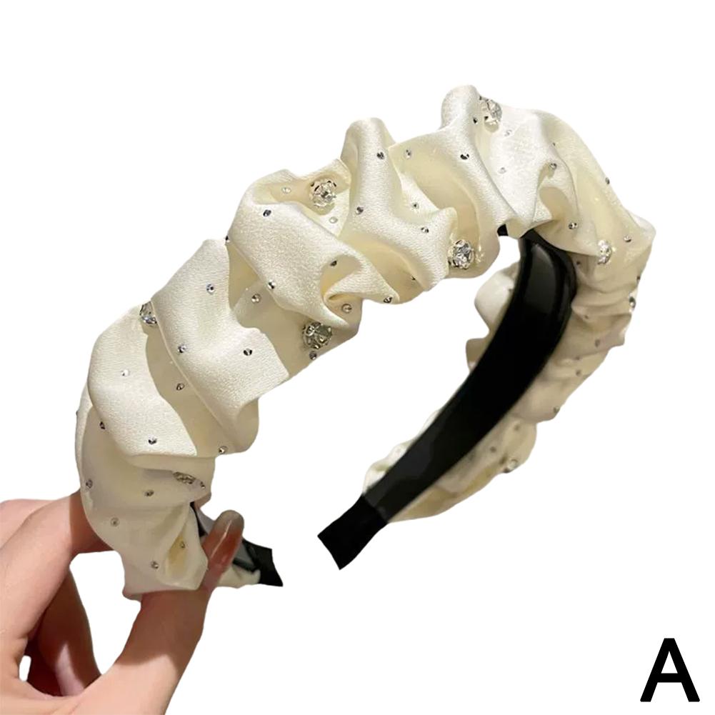 Luxuriöse Strass Haarbänder Für Frauen Einfarbig Mode Haar Bands Hoop Falten Stirnbänder Ha K2P6