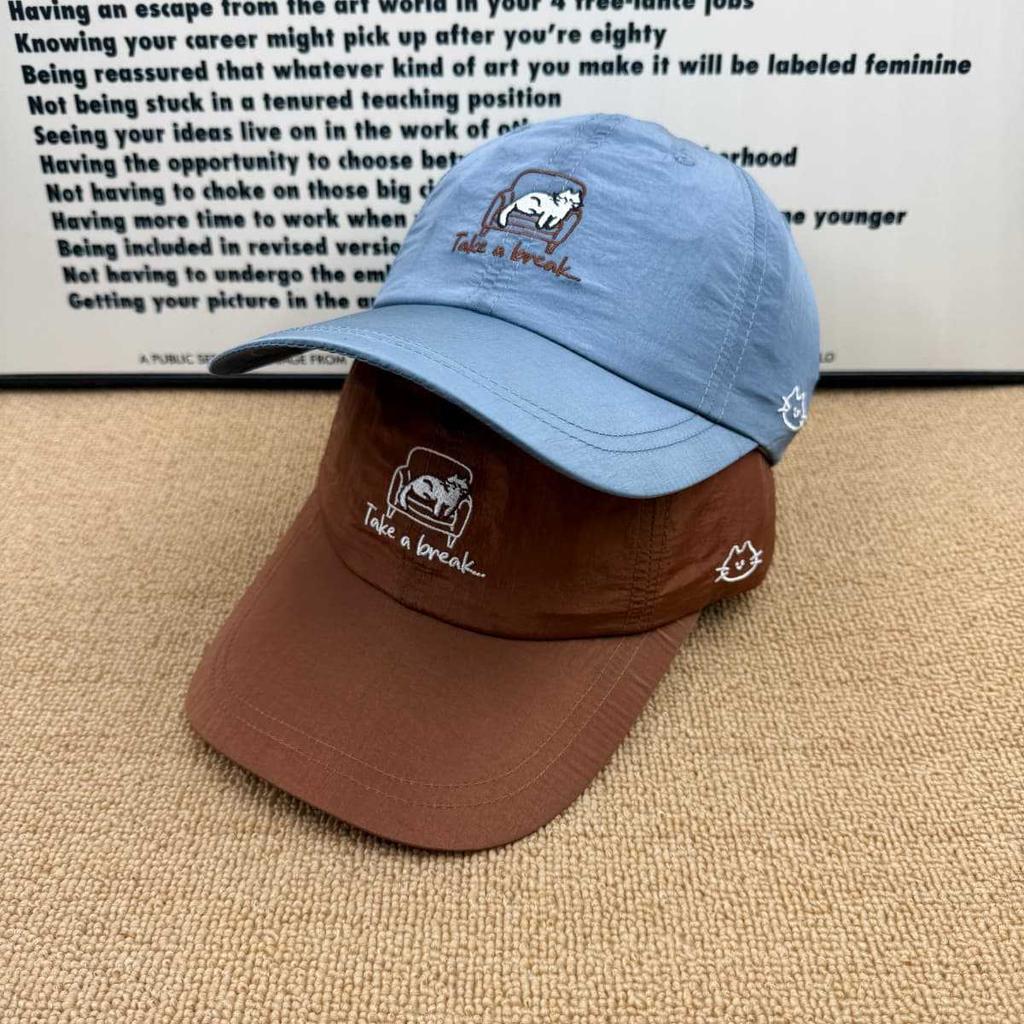 Lazy cat embroidery quick-drying baseball cap women's summer light and breathable sunshade cap men's outdoor sunscreen hat