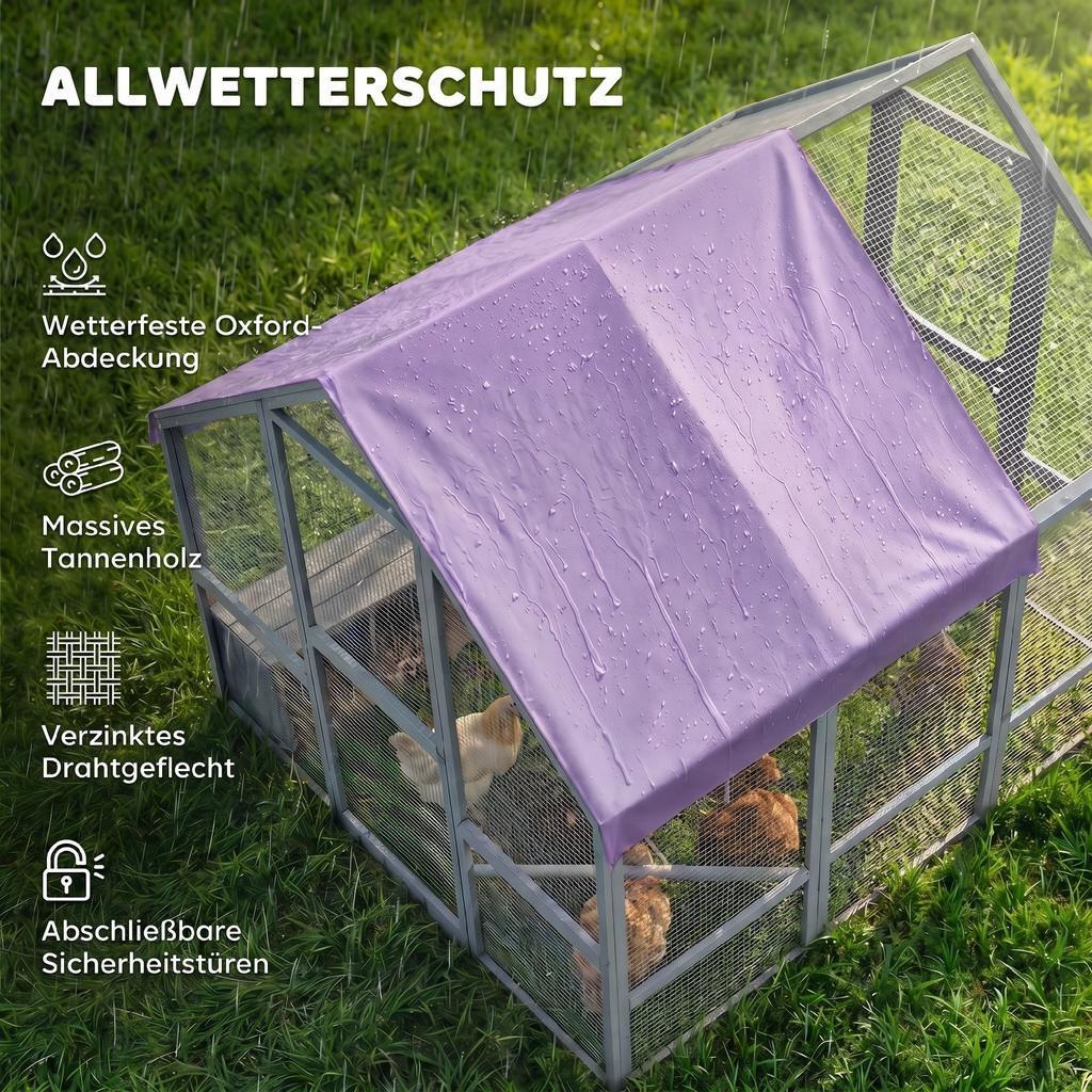 Pollaio con Copertura Impermeabile 2 Nidi 2 Posatoi per 8-10 Galline Legno 211 x 186,5 x 185,5 cm Grigio Scuro