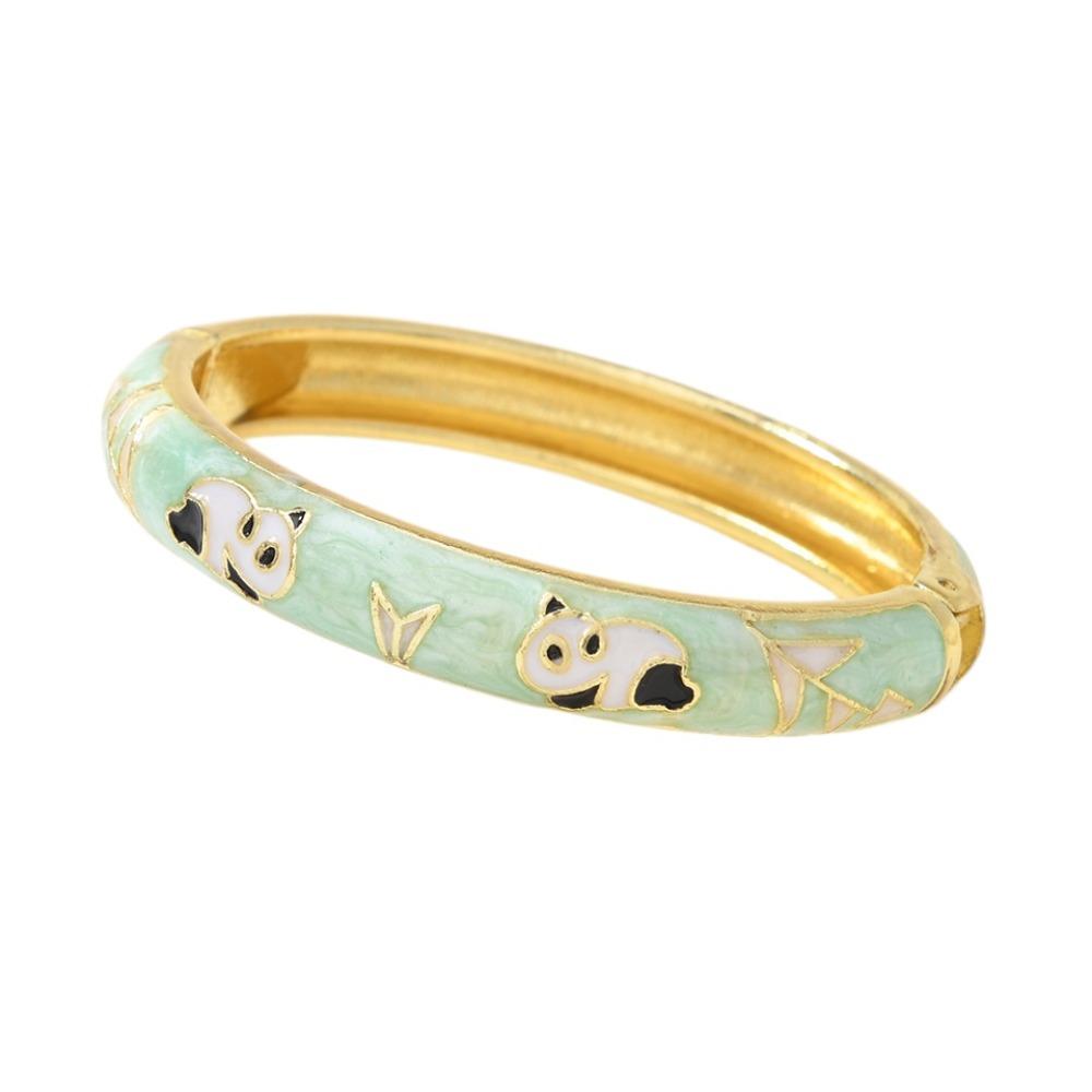 Enamel Panda Bamboo Bangle Cartoon Panda Children s Hand Bracelet  Children s Day светло-зеленый