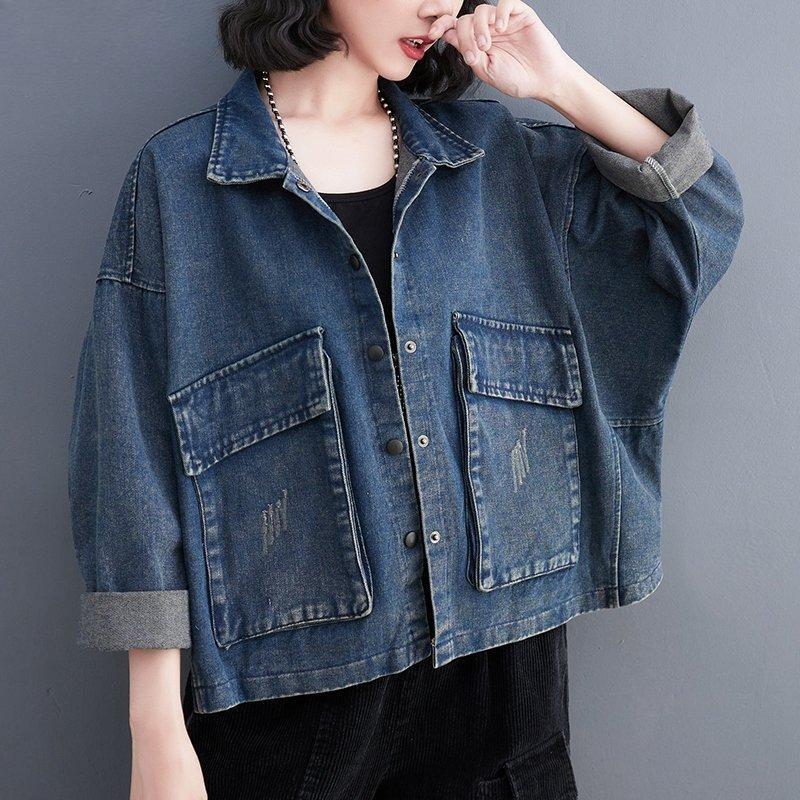 New Plus Size Spring Jacket Coats Women Denim Coats Casual Autumn Loose Cotton Buttons Bat Oversize Short Jacket