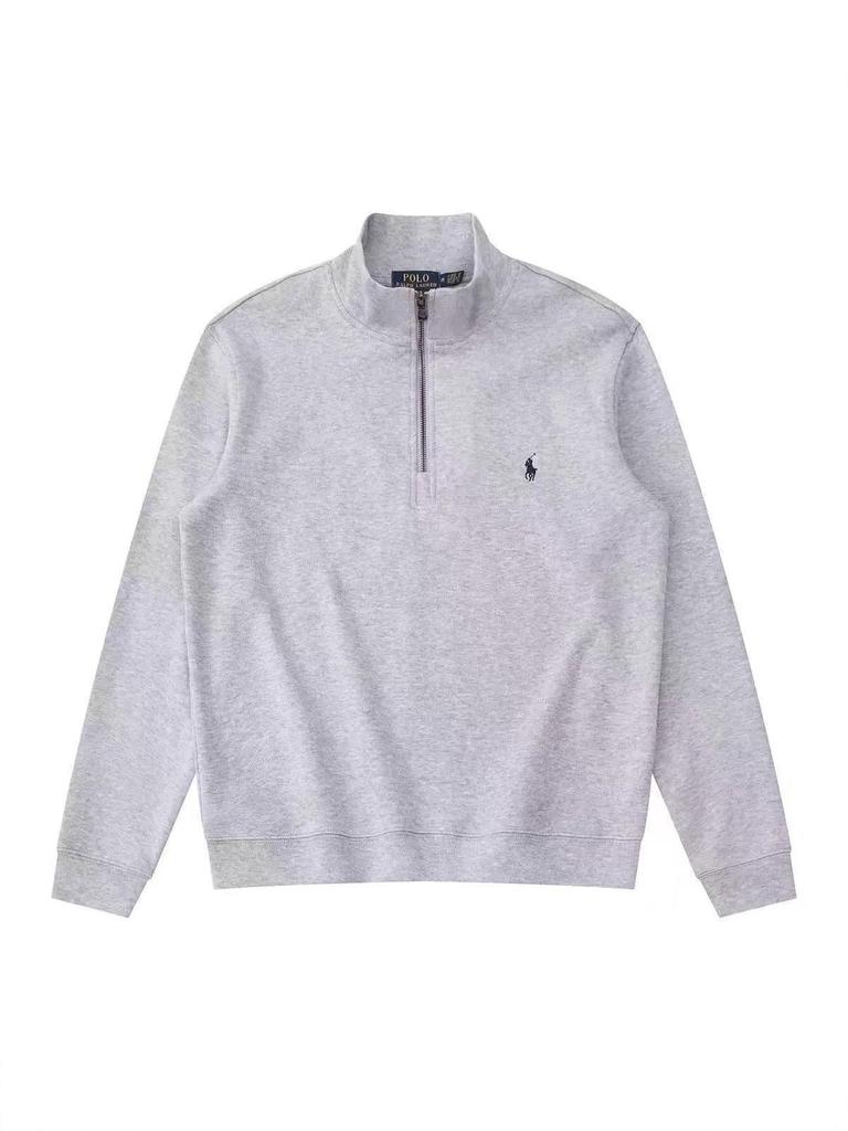 Herren Trendy Fleece-gefütterter Half-Zip Hoodie, Stehkragen mit RL Pony-Stickerei, Lässiger Frühjahrs-/Herbststil.