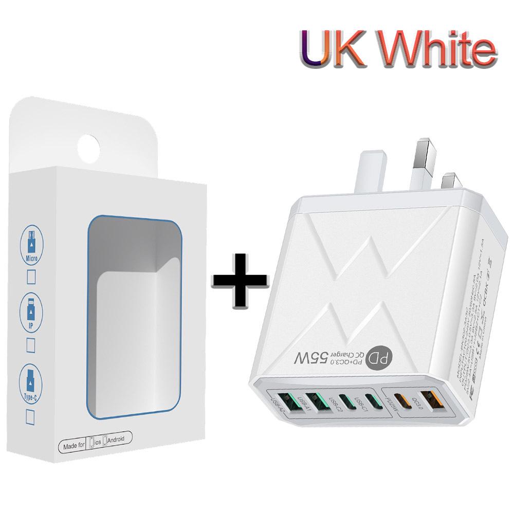 55W QC 3.0 Six-Port Fast Mobile Charger with PD, USB Ports, EU/US/UK Compatibility