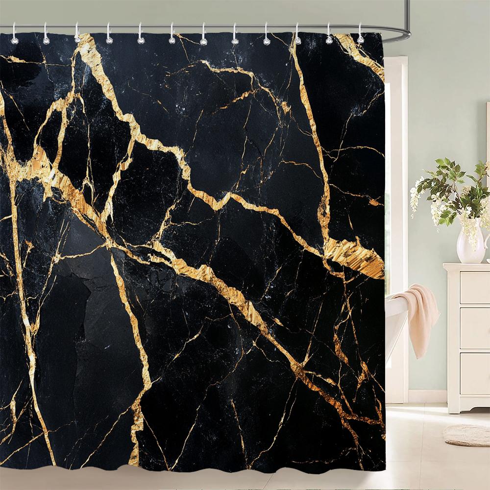 

Luxury Abstract Background Liquid Grey and Gold Marble Texture Shower Curtain,Bathroom Decorative Shower Curtain, with Hooks 90x180cm