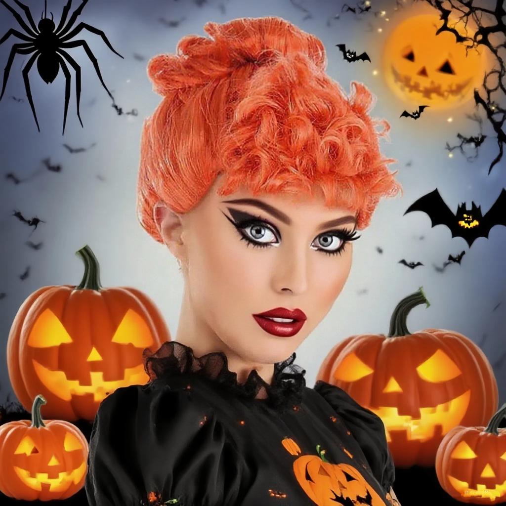 Orange Fluffy Short Curly Hair Pack Chemical Fiber Synthetic Wig | Fashion Retro Theme Stage Party Style Wig