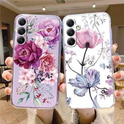 Capa de telefone de silicone transparente macio com padrão de girassóis para Samsung Galaxy A55 A54 A34 para Samsung S24 S23 Ultra câmera capa protetora à prova de choque