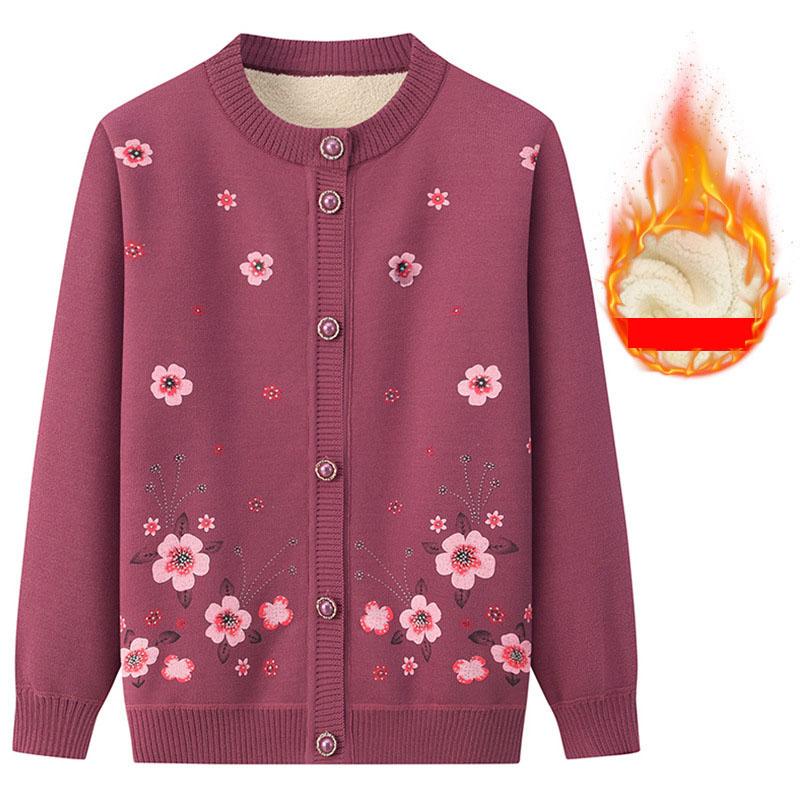 Mother's Winter Sweater Cardigan Middle-aged and Old Women's Grandmother's Plush Thickened Spring and Autumn Old Lady's Coat