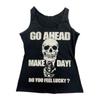Women Bodycon Vest, Black Skull and Letters Print U-neck Tank Tops for Club Wear, S/ M/ L/ XL