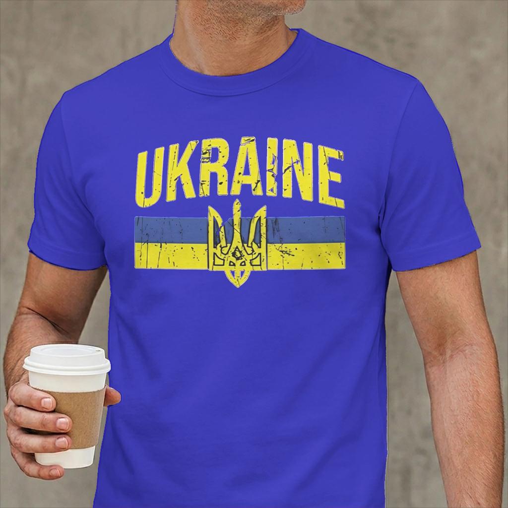 Ukraine Symbol Unisex T Shirt Ukrainian Trident Novelty Tee Shirt Short Sleeve Round Collar Tshirts Cotton Gift Idea Clothes