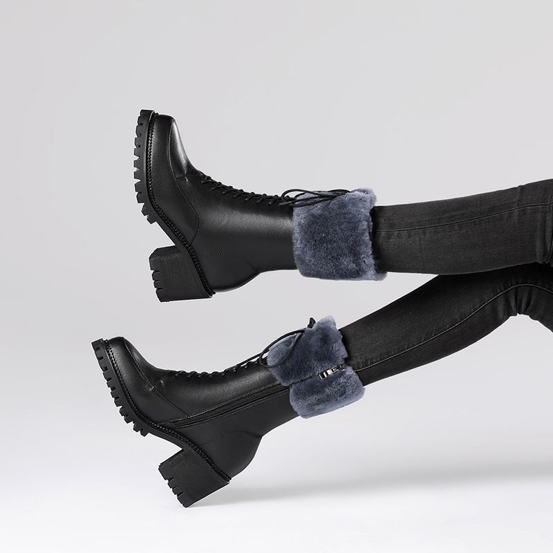 Größe 40 Neue Winterstiefel mit mittlerem Absatz im britischen Stil, Winterwarme und gefütterte Schnee-Baumwollstiefel