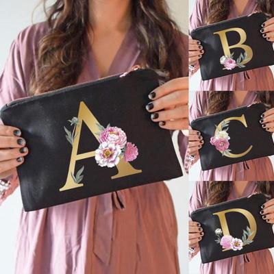 Bolsas de maquillaje para dama de honor, estuche de cosméticos con estampado Floral del alfabeto, bolsa de maquillaje para fiesta nupcial, bolso de mano para mujer, regalos de boda
