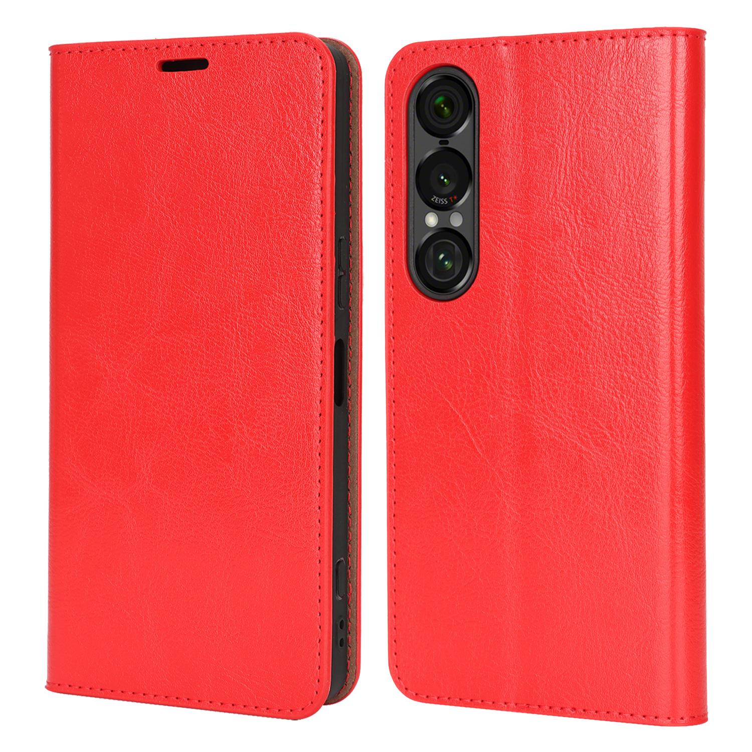 

For Sony Xperia 1 VII Case Crazy Horse Texture Split Leather Wallet Phone Cover Red