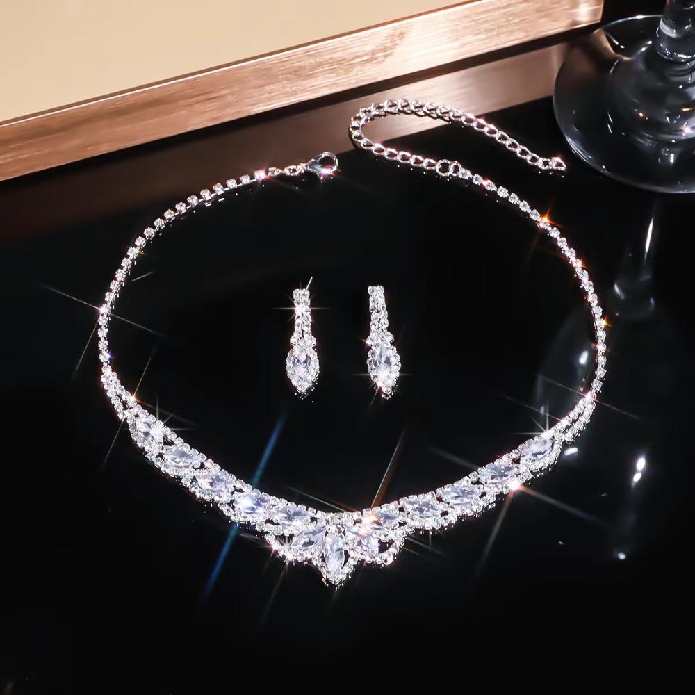 3Pcs Rhinestone Necklace and Earring Set U-Shaped Crystal Bride Jewelry Set Ladies Gift