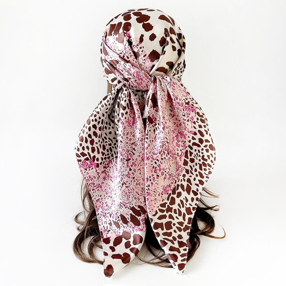 Leopard Printed Square Scarf Imitation Satin Silk Hip Hop Head Scarf Fashion Handkerchief  Women