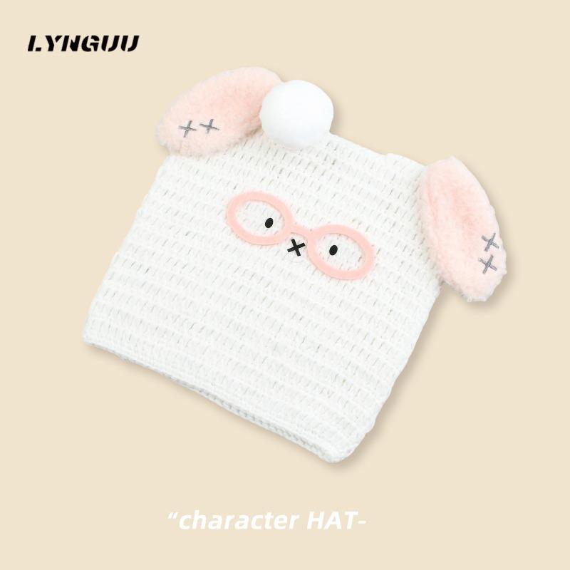 

Милые и симпатичные кошачьи очки красная шапка-пуловер женское лицо маленькая осенне-зимняя теплая вязаная шерстяная шапка тренд белый