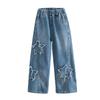 Girls Wide Leg Pants Spring Autumn Loose Fitting Children's Straight Leg Pants, Five Pointed Star Casual Big Children's Spring Jeans