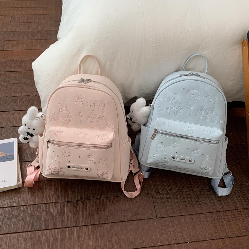 Schoolbag Korean version ins cute rabbit backpack bag female solid color simple fashion student schoolbag large capacity versatile backpack