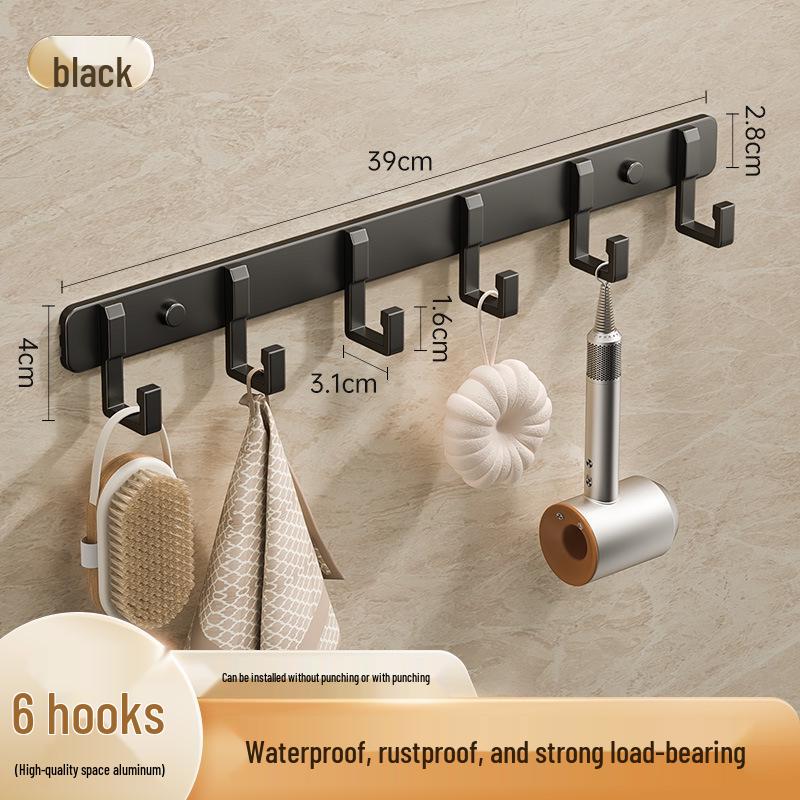 Space-Saving Aluminum Bathroom Towel Rack with Hooks for Wall or Door Mounting