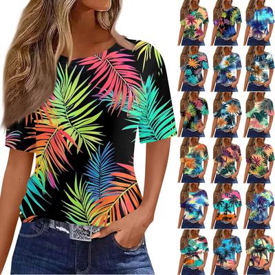 Women's Fashionable Casual Short Sleeve Print Round Neck Pullover Top
