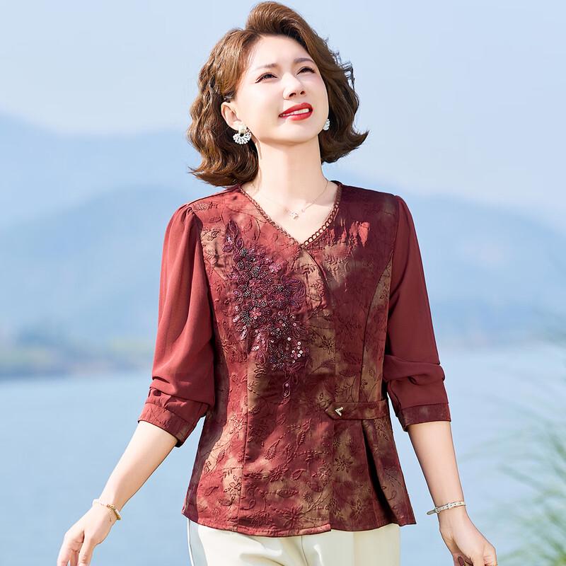 Elegant V-Neck Embroidered Women s Blouse 4XL