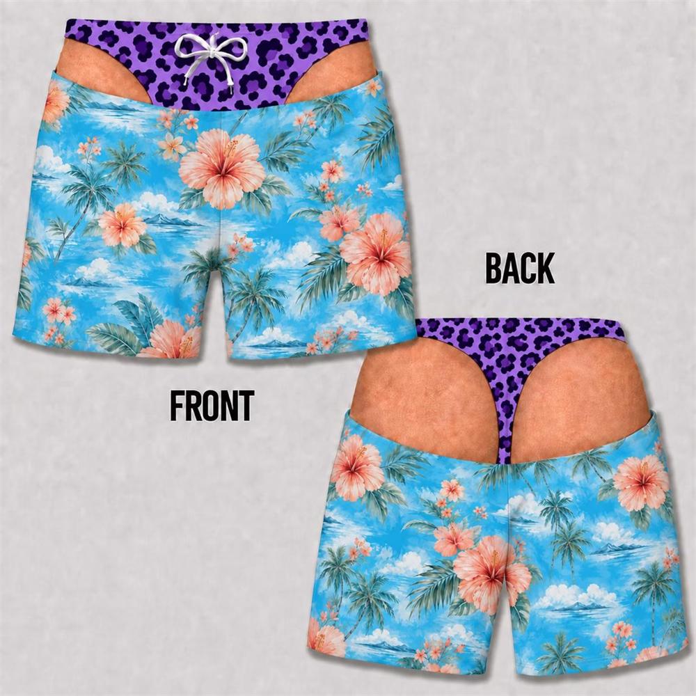 Fun 3D Print Leopard Print Hawaii Floral Swim Trunks For Men Summer Sea Beach Casual Beach Party Essentials Viral Board Short