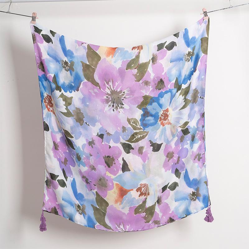 Spain Lovely Branch Floral Tassel Viscose Shawl Scarf High Quality Wrap Pashmina Stole Bufandas Muslim Hijab Sjaal 180*90Cm