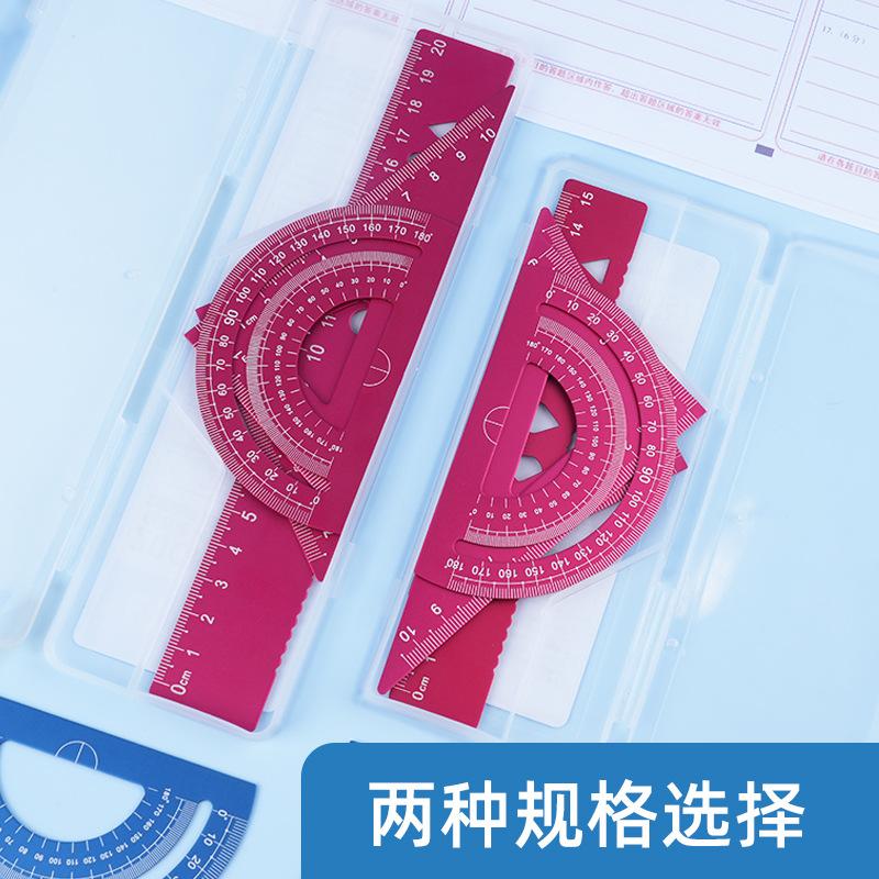 4 in 1 Aluminiumlegierung Lineal Schreibwarenset Aluminiumlegierung Multifunktionales Kombinationslineal Dreieckswinkelmesser zum Zeichnen