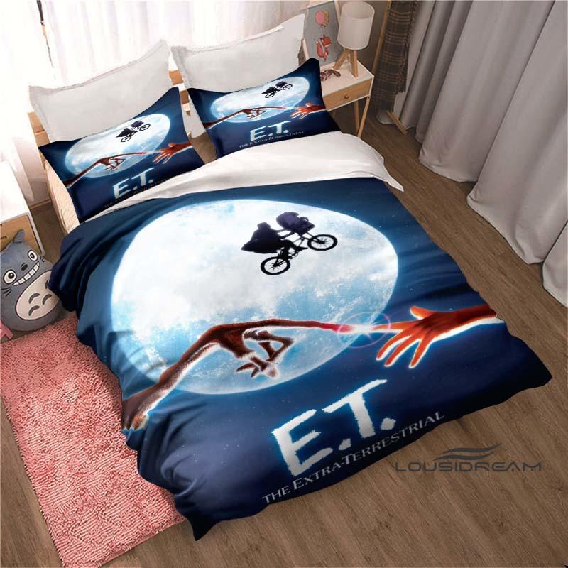 "E.T. Ensemble de literie 3 pièces « E.T. l'Extra-Terrestre » avec imprimé dessin animé — Housse de couette et taies d'oreiller | Convient aux adolescents et aux enfants